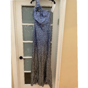 MARCHESA NOTTE Floral-appliquéd dégradé sequined gown US 4